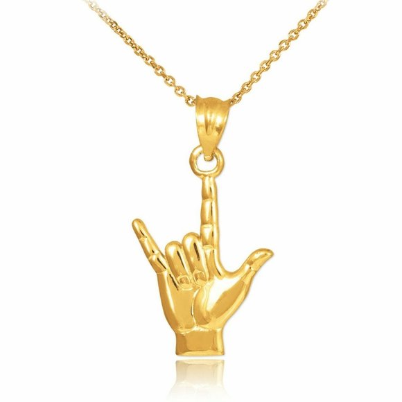 14k Real Gold Hang Loose I Love You Sign Pendant